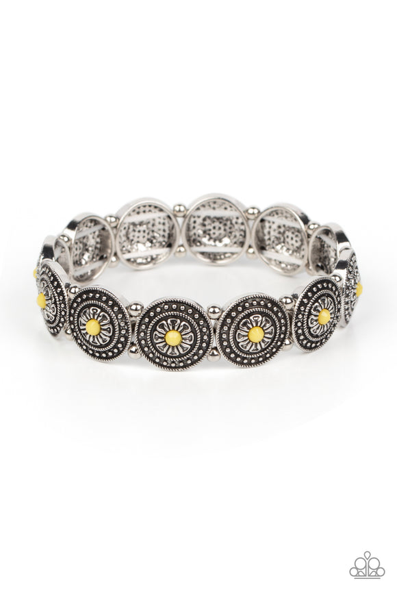 Granada Garden Party-Yellow Stretch Bracelet-Paparazzi Accessories