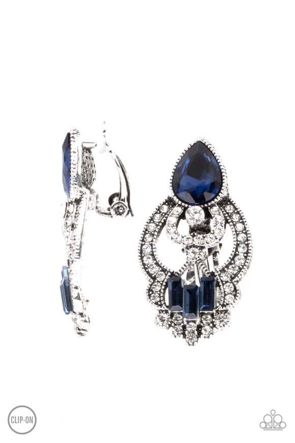 Glamour Gauntlet-Blue Clip-On Earring-Paparazzi Accessories.