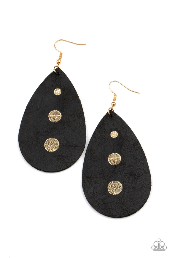 Rustic Torrent-Black Earring-Leather-Paparazzi Accessories.
