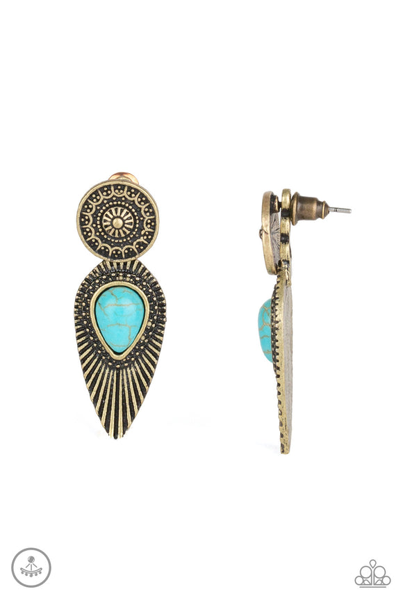 Fly Into The Sun-Brass Ear Jacket Earring-Paparazzi Accessories.