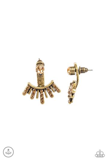 Diva Dynamite-Brass Ear Jacket Earring-Paparazzi Accessories.