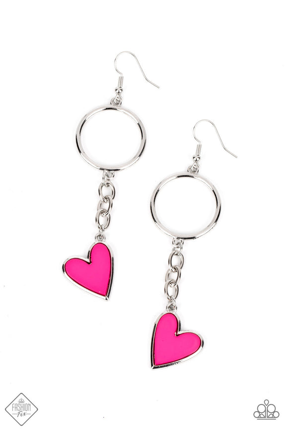 Don’t Miss a HEARTBEAT-Pink Earring-Paparazzi Accessories