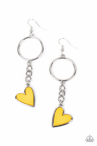 Don’t Miss a HEARTBEAT-Yellow Earring-Paparazzi Accessories
