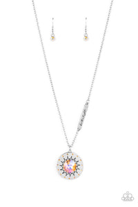 Sundial Dance-Orange Necklace-Iridescent-Paparazzi Accessories