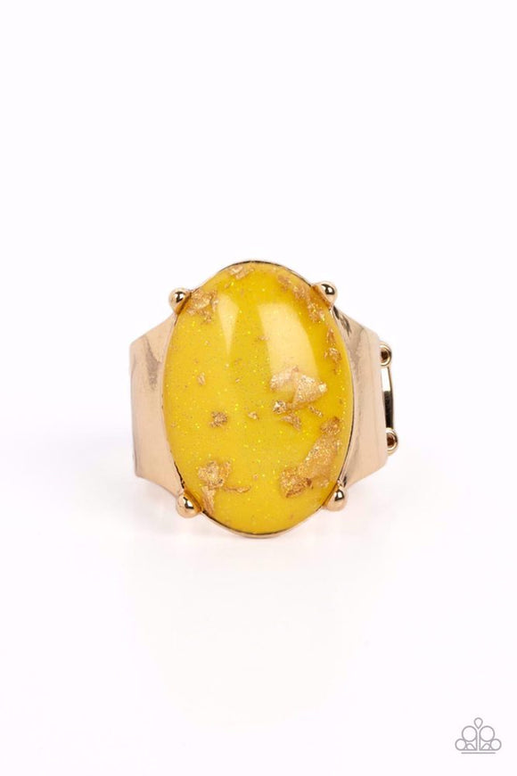 Gold Leaf Glam-Yellow Ring-Gold-Paparazzi Accessories