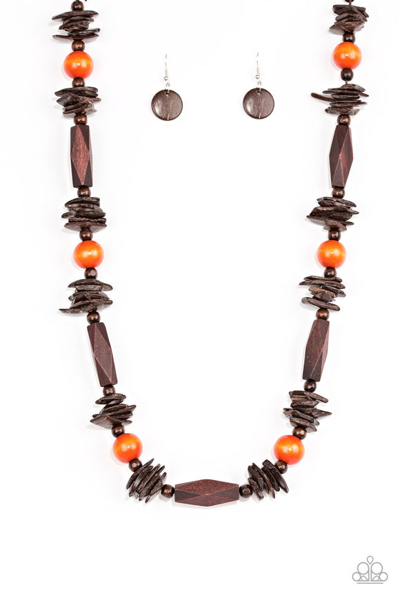 Cozumel Coast-Orange Necklace-Wood Paparazzi Accessories.