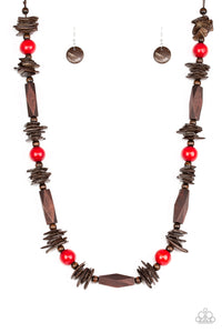 Cozumel Coast-Red Necklace-Wood-Paparazzi Accessories.
