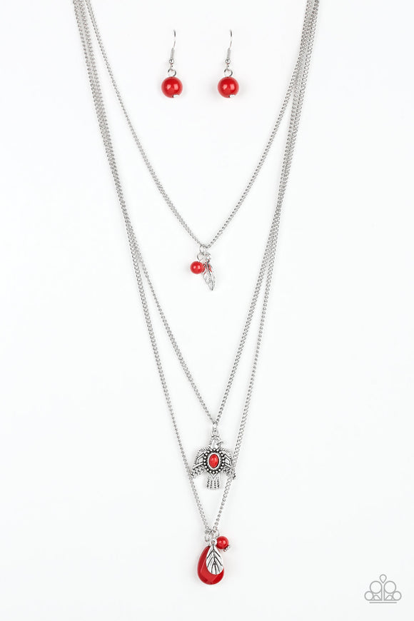 Soar With The Eagles-Red Necklace-Paparazzi Accessories.