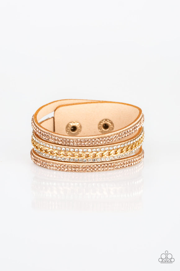 Rollin In Rhinestones-Gold Wrap Bracelet-Paparazzi Accessories.