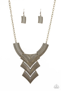Fiercely Pharaoh-Brass Necklace-Paparazzi Accessories.