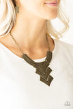 Fiercely Pharaoh-Brass Necklace-Paparazzi Accessories.