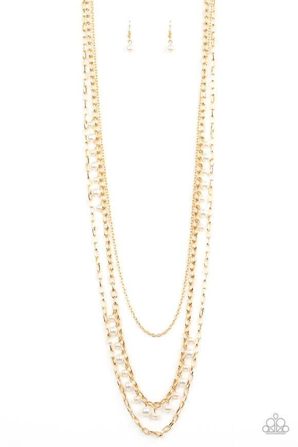Pearl Pageant-Gold Necklace-Paparazzi Accessories.
