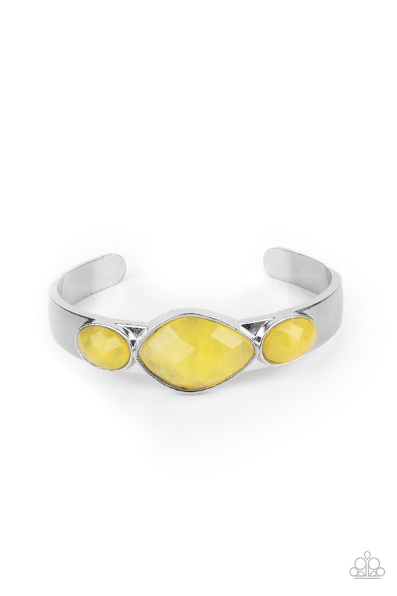 Next Stop, Olympus!-Yellow Cuff Bracelet-Paparazzi Accessories.