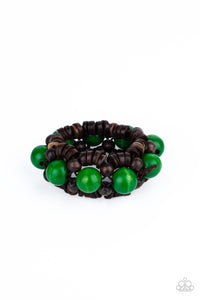 Tropical Temptations-Green Stretch Bracelet-Wood-Paparazzi Accessories.