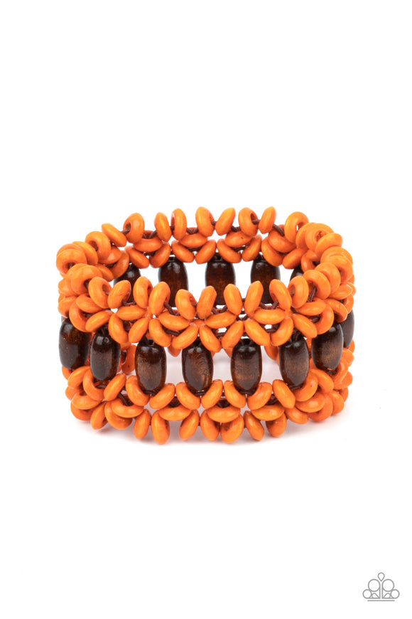 Bali Beach Retreat-Orange Stretch Bracelet-Wood-Paparazzi Accessories.