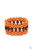 Bali Beach Retreat-Orange Stretch Bracelet-Wood-Paparazzi Accessories.