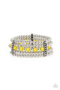 Gloss Over The Details-Yellow Stretch Bracelet-Paparazzi Accessories.
