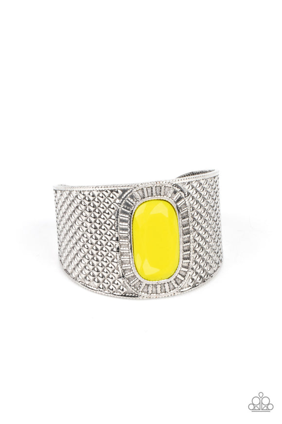 Poshly Pharaoh-Yellow Cuff Bracelet-Paparazzi Accessories