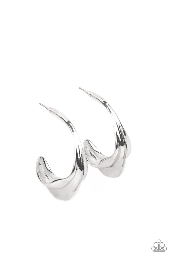 Modern Meltdown-Silver Hoop Earring-Paparazzi Accessories.