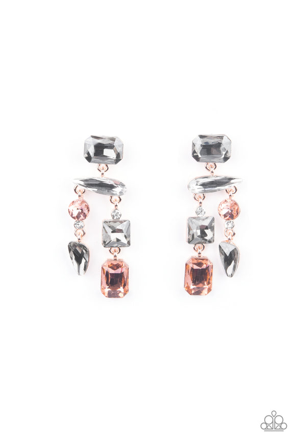 Hazard Pay-Multi Post Earring-Rose Gold-Paparazzi Accessories