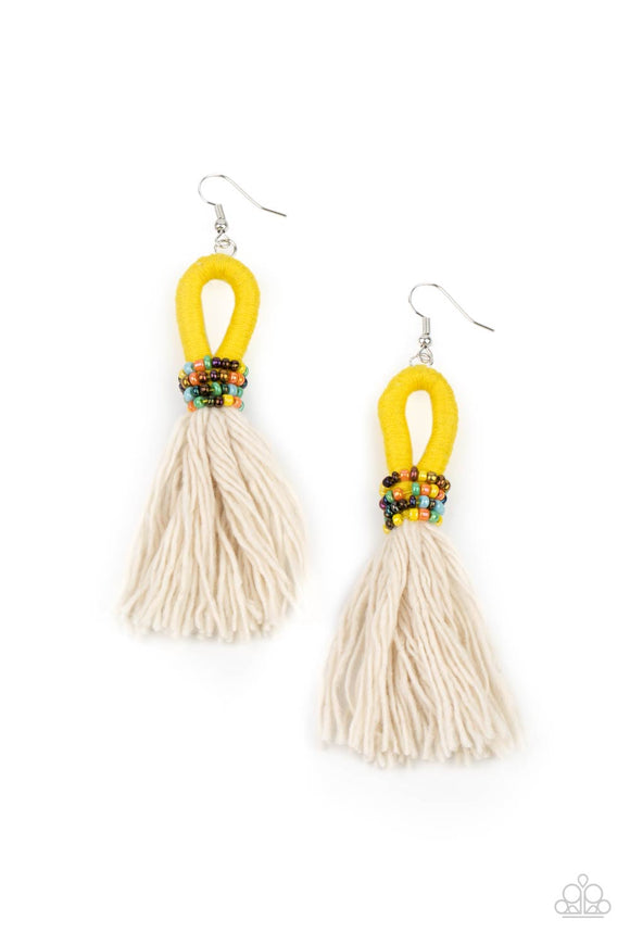 The Dustup-Yellow Earring-Paparazzi Accessories