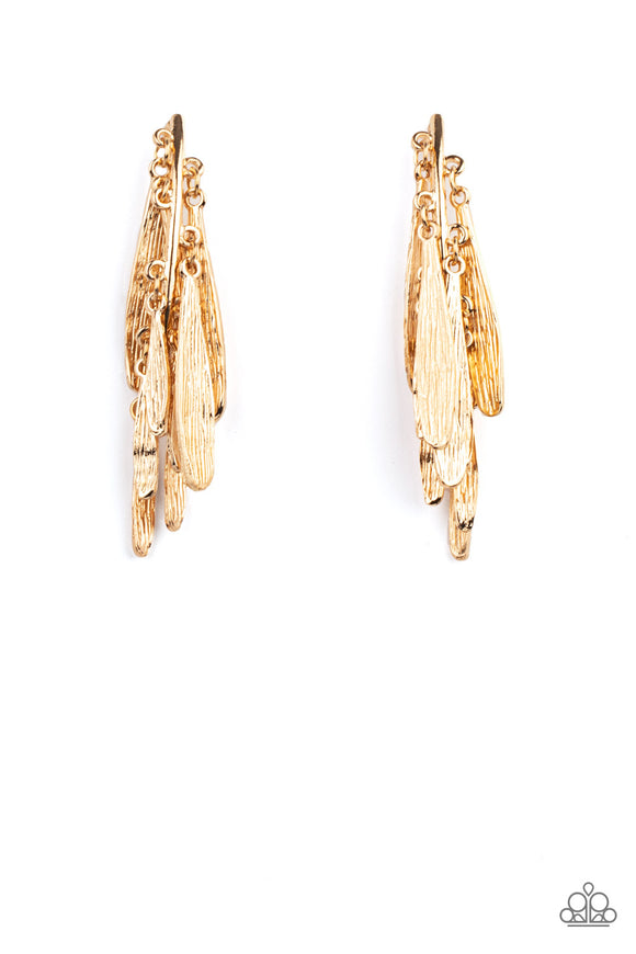 Pursuing The Plumes-Gold Post Earring-Paparazzi Accessories.
