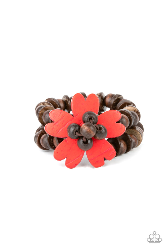 Tropical Flavor-Red Stretch Bracelet-Wood-Paparazzi Accessories.