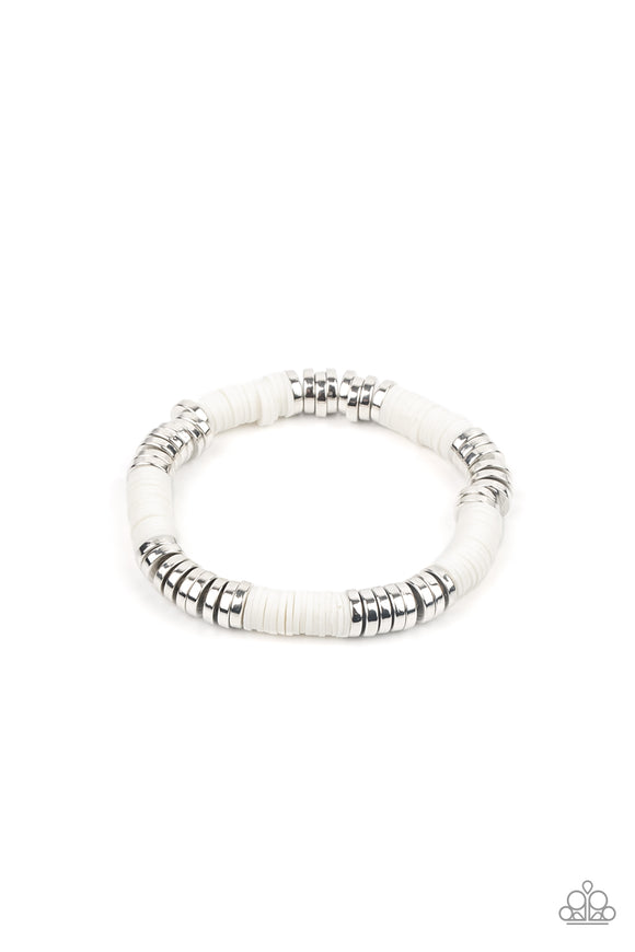 Stacked In Your Favor-White Stretch Bracelet-Paparazzi Accessories.