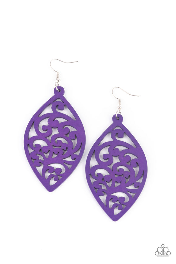 Coral Garden-Purple Earring-Wood-Paparazzi Accessories