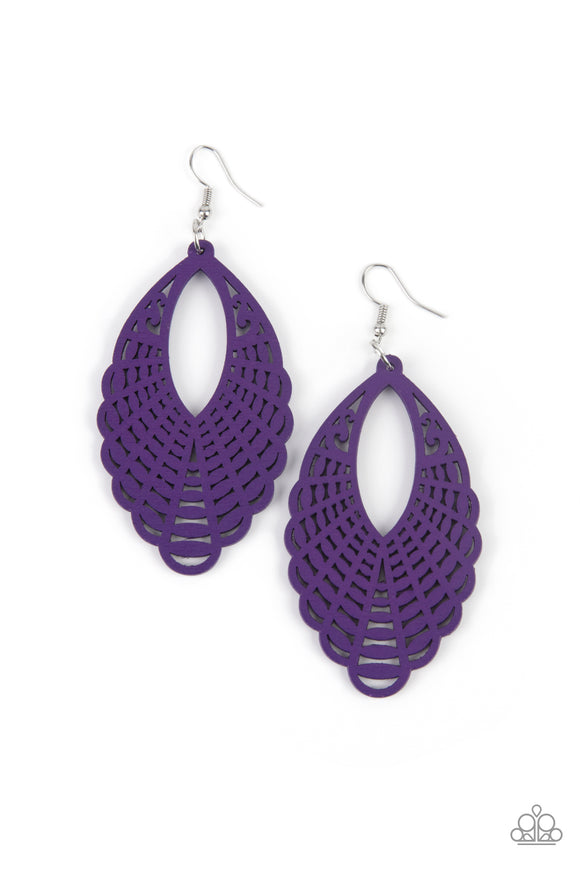 Tahiti Tankini-Purple Earring-Wood-Paparazzi Accessories