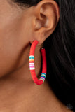 Colorfully Contagious-Red Hoop Earring-Paparazzi Accessories