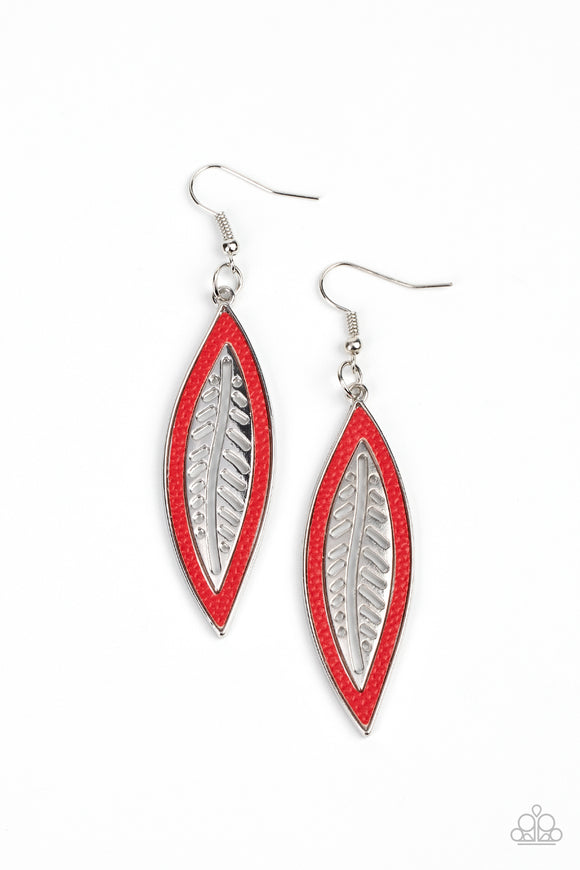 Leather Lagoon-Red Earring-Paparazzi Accessories