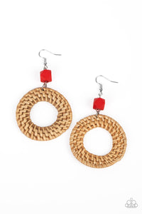 Wildly Wicker-Red Earring-Wood-Paparazzi Accessories