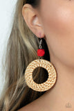 Wildly Wicker-Red Earring-Wood-Paparazzi Accessories