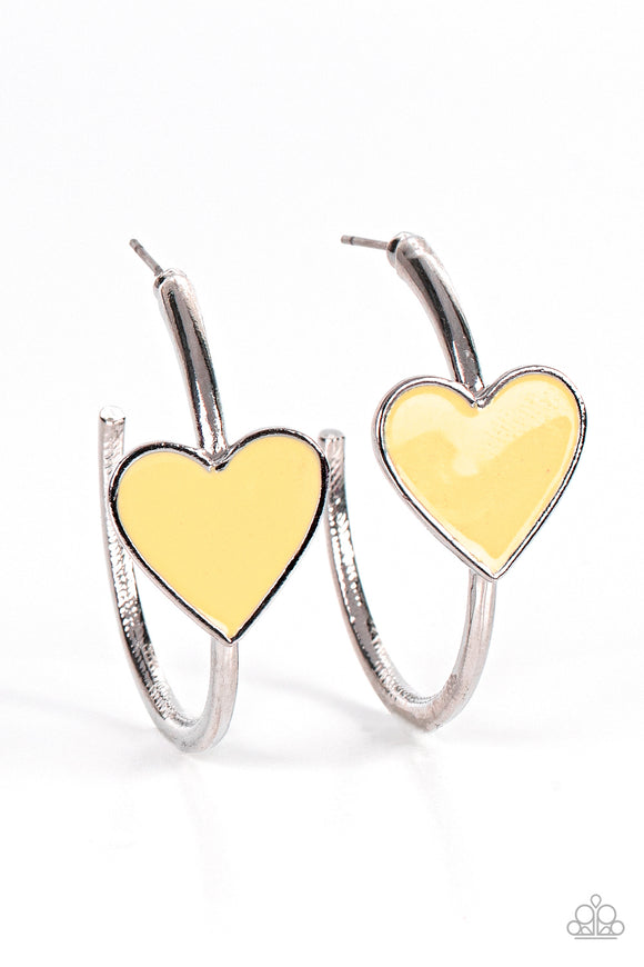 Kiss Up-Yellow Hoop Earring-Paparazzi Accessories
