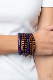 Fiji Fiesta-Purple Stretch Bracelet-Wood-Paparazzi Accessories