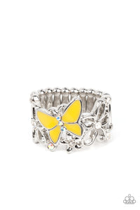 All FLUTTERED Up-Yellow Ring-Paparazzi Accessories