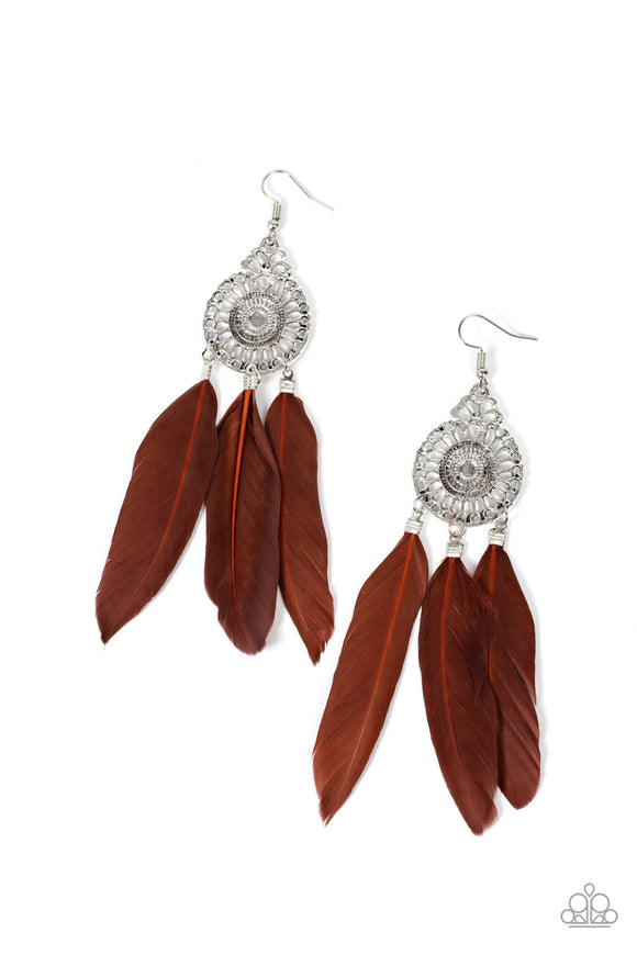Pretty in PLUMES-Brown Earring-Paparazzi Accessories