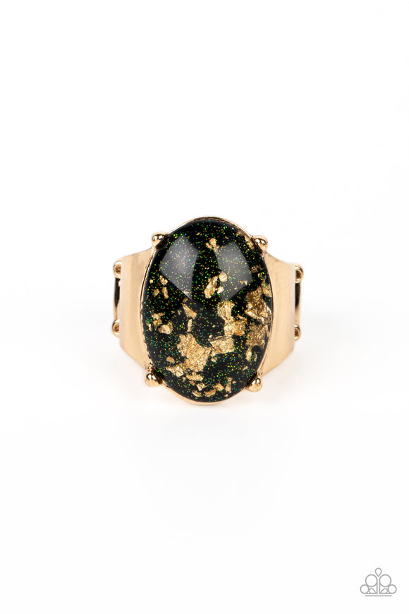 Gold Leaf Glam-Black Ring-Gold-Paparazzi Accessories