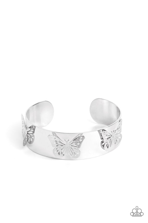 Magical Mariposas-Silver Cuff Bracelet-Paparazzi Accessories