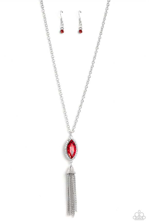 Tassel Tabloid-Red Necklace-Paparazzi Accessories