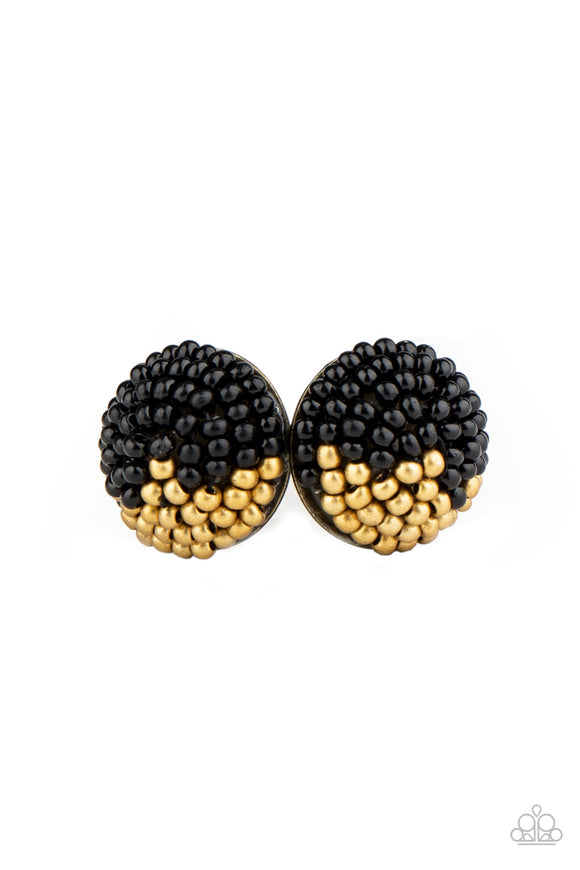 As Happy As Can BEAD-Black Post Earring-Paparazzi Accessories.
