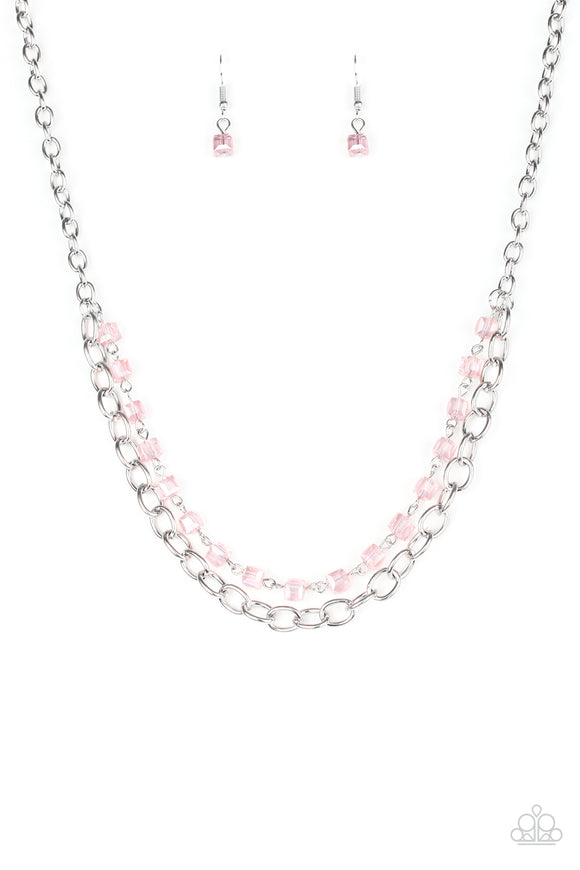Block Party Princess-Pink Necklace-Paparazzi Accessories.