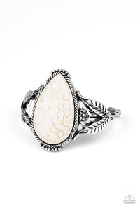 Blooming Oasis-White Cuff Bracelet-Paparazzi Accessories.