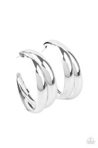 Colossal Curves-Silver Hoop Earring-Paparazzi Accessories.