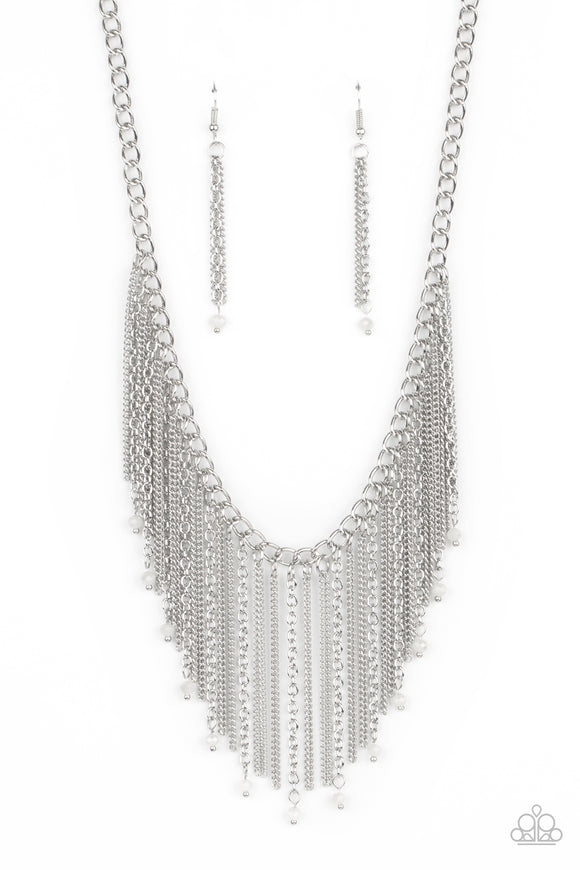 Cue The Fireworks-White Necklace-Paparazzi Accessories.