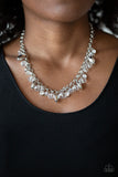 Downstage Dazzle-White Necklace-Paparazzi Accessories.