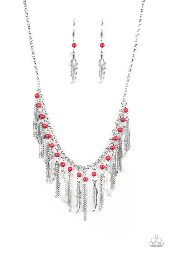 Feathered Ferocity-Red Necklace-Paparazzi Accessories.