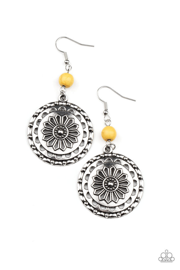 Flowering Frontiers-Yellow Earring-Paparazzi Accessories.