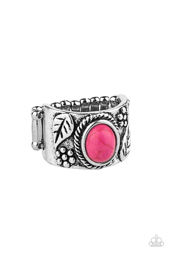 Free-Spirited Fields-Pink Ring-Paparazzi Accessories.
